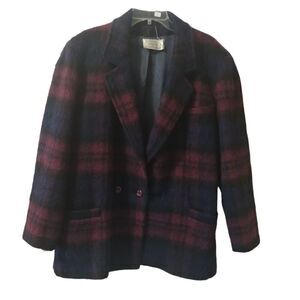 Henry White Dublin Ireland  purple/blue plaid wool and mohair coat size 16